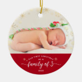 Familie von 3 Baby First Christmas Snowflake Foto Keramik Ornament (Vorne)
