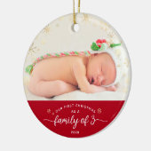 Familie von 3 Baby First Christmas Snowflake Foto Keramik Ornament (Links)