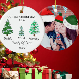 Familie von 3 Custom Baby's First Christmas Foto Keramik Ornament