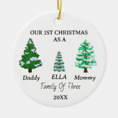 Familie von 3 Custom Baby's First Christmas Foto Keramik Ornament (Vorne)