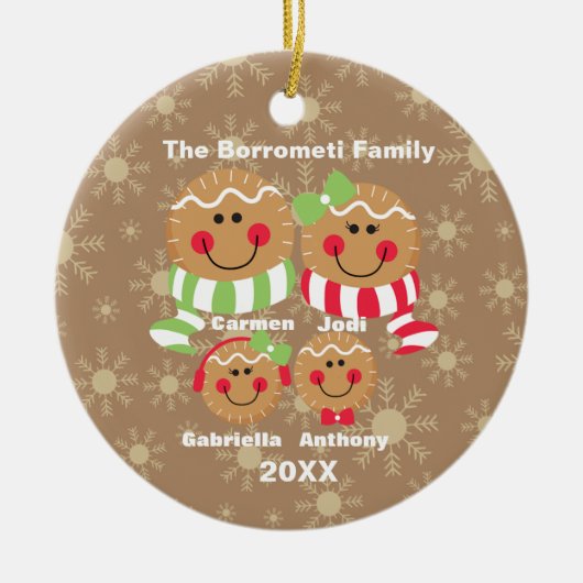 Familie von 4 Lebkuchen Gesichter Weihnachtsschmuc Keramik Ornament (Vorne)