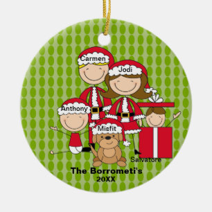Familie von 4 mit Hundeweihnachtsverzierung Keramik Ornament