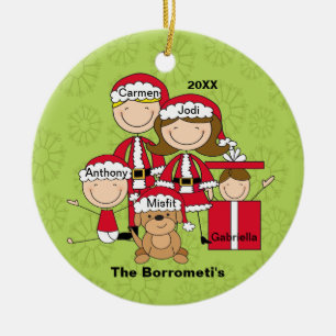 Familie von 4 mit Hundeweihnachtsverzierung Keramik Ornament