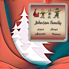 Familie von 4 Mitgliedern Weihnachts-Magie-Elfen W Ornament Aus Metall