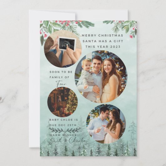 Familie von 4 Schwangerschaftsankündigung Wasserfa Feiertagskarte (Vorderseite)