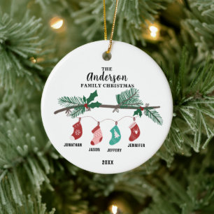Familie von 4 Weihnachten Strumpf Personalisiert Keramik Ornament