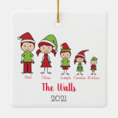 Familie von 5 Niedlichen Weihnachten Personalisier Keramikornament (Rückseite)