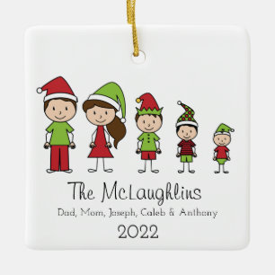 Familie von 5 Weihnachten Personalisiert Keramikornament
