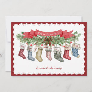 Familie von 7 Weihnachtsstrumpf Flach Feiertagsk Feiertagskarte