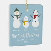 Familie von drei ersten Weihnachtsschneemann Keramikornament (Rechts)