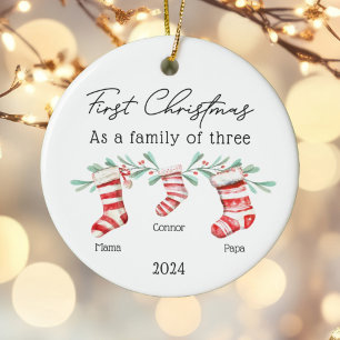 Familie von drei Weihnachtsbädern Strumpf Baby Fot Keramik Ornament