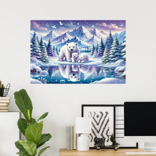 Familie von Eisbären in schneebedeckter Szene - Ge Poster