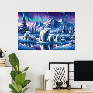Familie von Eisbären in schneebedeckter Szene - Ma Poster