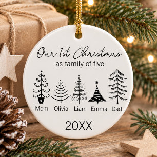 Familie von fünf Erstes Weihnachten Minimalistisch Keramik Ornament
