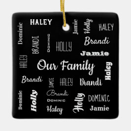 Familie von fünf in Coolen Schriftart Personalisie Keramikornament