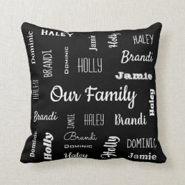 Familie von fünf in Coolen Schriftart Personalisie Kissen