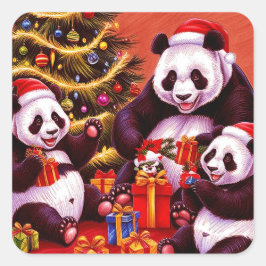 Familie von Pandas Eröffnungsfeierlichkeiten Quadratischer Aufkleber
