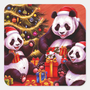 Familie von Pandas Eröffnungsfeierlichkeiten Quadratischer Aufkleber