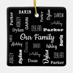 Familie von vier im coolen Schriftart Keramikornament