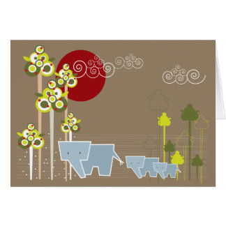 Familie Whimsical Elephant in Wald & Rote Sonne