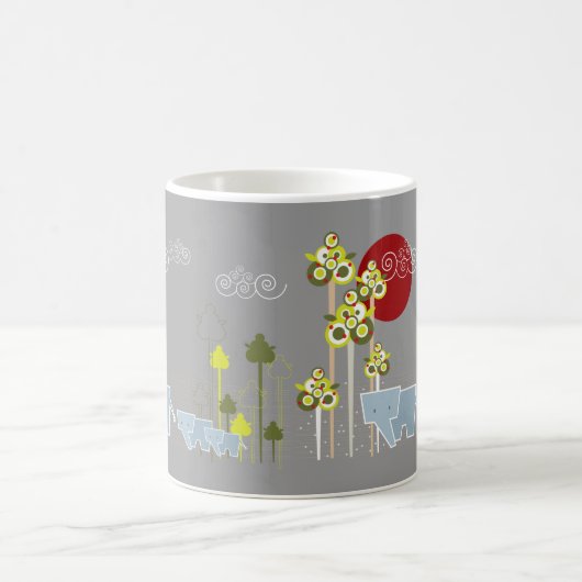 Familie Whimsical Elephant in Wald & Rote Sonne Kaffeetasse (Mittel)