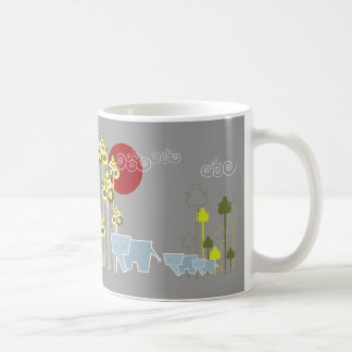 Familie Whimsical Elephant in Wald & Rote Sonne Kaffeetasse