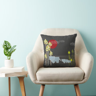 Familie Whimsical Elephant in Wald & Rote Sonne Kissen