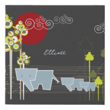 Familie Whimsical Elephant in Wald & Rote Sonne