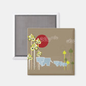 Familie Whimsical Elephant in Wald & Rote Sonne Magnet (Vorderseite/Rückseite)