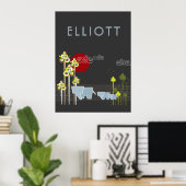 Familie Whimsical Elephant in Wald & Rote Sonne Poster (Heimbüro)