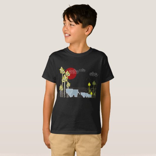 Familie Whimsical Elephant in Wald & Rote Sonne T-Shirt (Vorne ganz)