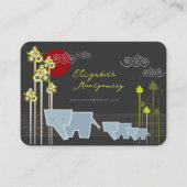 Familie Whimsical Elephant in Wald & Rote Sonne Visitenkarte (Vorderseite)