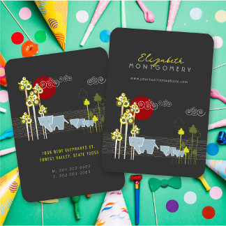 Familie Whimsical Elephant in Wald & Rote Sonne Visitenkarte