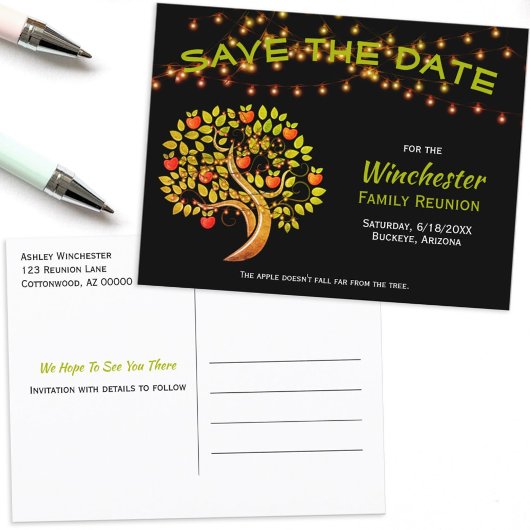 Familie Wiedersehen Save the Date Apple Tree Light Ankündigungspostkarte