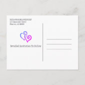 Familie Wiedersehen Save the Date Blue Pink Hearts Ankündigungspostkarte (Rückseite)