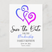 Familie Wiedersehen Save the Date Blue Pink Hearts Ankündigungspostkarte (Vorderseite)