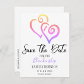 Familie Wiedersehen Save the Date Rainbow Linked H Ankündigungspostkarte (Vorne/Hinten)