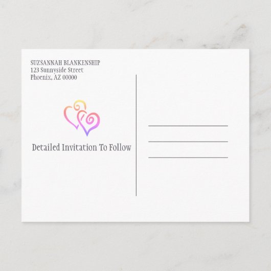 Familie Wiedersehen Save the Date Rainbow Linked H Ankündigungspostkarte (Rückseite)