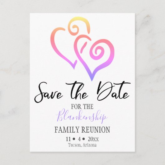 Familie Wiedersehen Save the Date Rainbow Linked H Ankündigungspostkarte (Vorderseite)