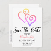 Familie Wiedersehen Save the Date Rainbow Linked H Ankündigungspostkarte (Vorne/Hinten)