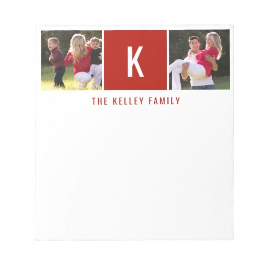 Familie Zwei Fotos Personalisierter roter Notepad Notizblock (Vorderseite)
