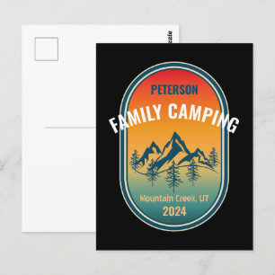Familien-Camping-Abenteuer im Vintage-Sonnenunterg Postkarte