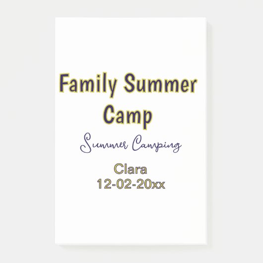 Familien-Camping-Urlaub benutzerdefiniert Name Dat Post-it Klebezettel (Vorderseite)