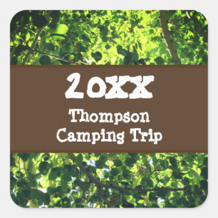 Familien-Campingausflug Baum Blätter Foto Natur Quadratischer Aufkleber