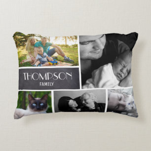 Familien-Collage 5 Fotos, personalisiert, geweißt Dekokissen