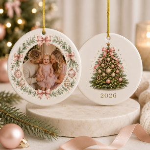 Familien-Coquette-Schleife Foto Weihnachten Keramik Ornament