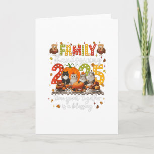 Familien-Erntedank-Katzen-Essen Festmahl Vintage-C Karte