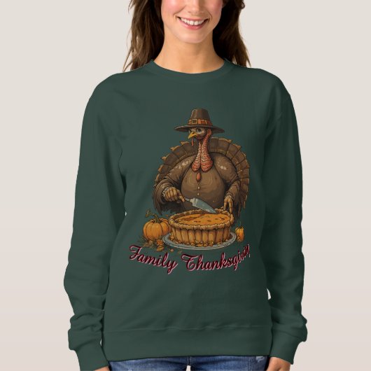 Familien-Erntedank-Truthahn-Pie Sweatshirt (Vorderseite)