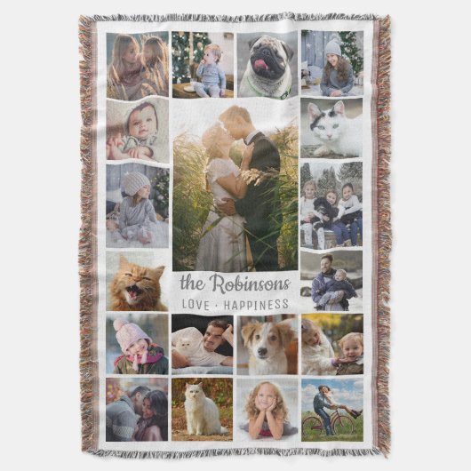 Familien-Foto-Collage 19 Bilder + Graues Decke (Vorderseite Vertikal)