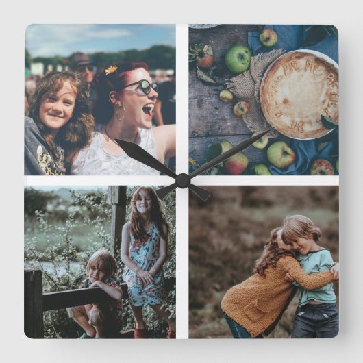 Familien-Foto-Collage Instagram Foto-Andenken Quadratische Wanduhr (Vorderseite)